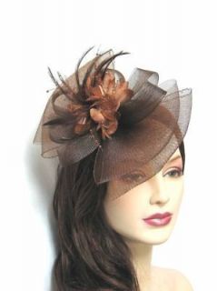 Fascinator Hat Bow Shape Party Hair Clip Great For Wedding Brown