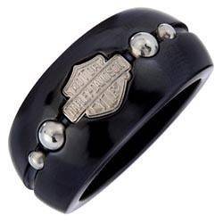 Harley Davidso​n Beaded Black Titanium Ring w/ .925 Sterling Silver 