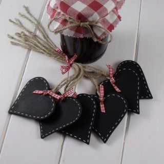 Country Heart Chalkboard Basket Tags / Jam Labels with Gingham Bow £1 