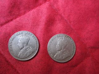 LOT OF 2 OLD CANADA COINS 1924, 1927, 5 CENTS, GEORGIUS V, READ SAVE 