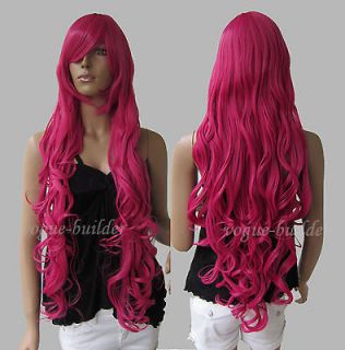 Heat resistant Long Bang Hot Rose pink Spiral Wavy Cosplay Party Hair 
