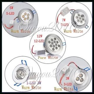 3W/5W/7W/12W LED White Downlight Ceiling Spot Recessed Driver Light 