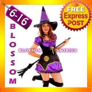 G57 Ladies Midnight Wicked Witch Fancy Dress Scary Halloween Costume 