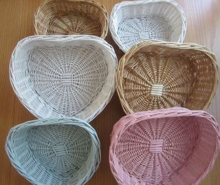 Wicker Heart Shaped Baskets Natural, White, Pink, Blue Large or Small 