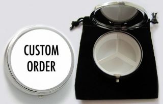 Custom Silver Tone Pill Box with Drawstring Pouch