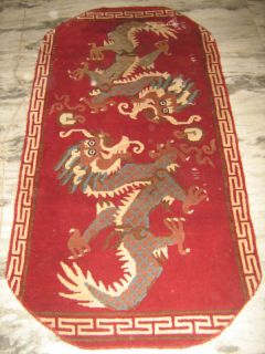 Antique Tibet wool Rug Carpets Chinese Dragon red