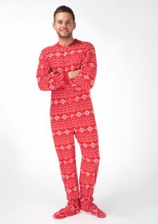 Mens Red Nordic Snuggaroo Onesie PJs Footed Pyjamas All In One Pajamas