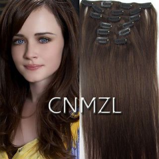 15 7pcs Clip In Straight Remy Human Hair Extensions #2 Dark brown 