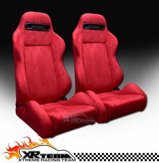 2pc T R Type Simulated Suede Red Sport Racing Bucket Seats+Sliders New 