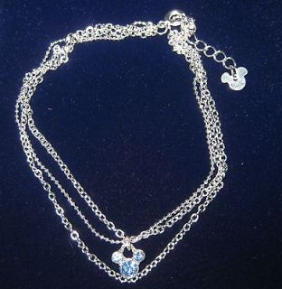 A25 Official Disney Mickey Mouse Blue Crystal Anklet Multi Chain 7