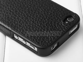 Black Genuine Leather Chrome Hard Case Cover For iPhone 4 4S 4G Screen 