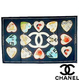   New Auth CHANEL Scarf Pareo Hearts Jewelry Shoes #5 Pattern Cotton