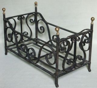 ANTIQUE DECORATIVE WROUGHT IRON DOLL BED FLOWER FIREWOOD HOLDER BRASS 