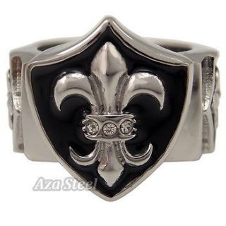   Silver Black Knight Fleur De Lis CZs Stainless Steel Ring US Size 8 13