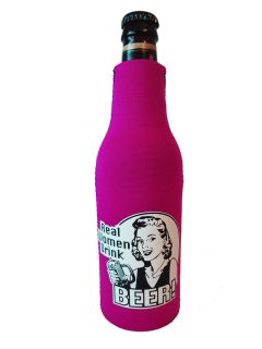   Drink Beer Pink or Green Neoprene Bottle Suit Koozie with Zipper New