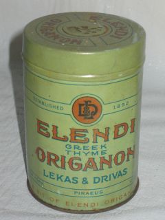 VTG Elendi Origanon Spice Tin   Greek Thyme Lekas & Drivas Round Tin 