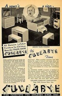1937 Ad Lullabye Furniture Bedroom Baby Stevens Point   ORIGINAL 