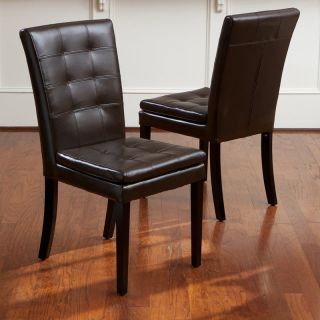 Set of 2 Elegant Design Tufted Brown Leather Dining Chairs