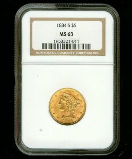 1884 S $5 Gold NGC MS 63 Five Dollar Liberty Gold