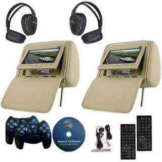 2x 7 Inch Car Headrest DVD Player Radio TV Monitor+Headph​ones+Game 