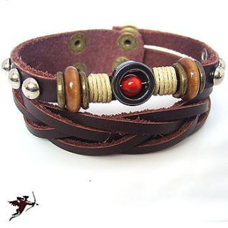 Leather hemp tribal bracelet wristband studed ethnic handcraft artisan