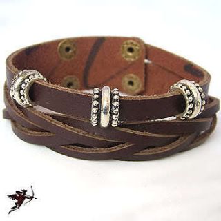 Leather wristband bracelet cast metal ethnic tribal emo handcraft 