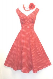 New Ladies Vintage1940/5​0s style Red Polka Summer Swing Pin up Tea 