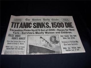 TITANIC BOSTON GLOBE 1912 NEWSPAPER/ MARSH MURDER STORY/ TY COBB QUITS 