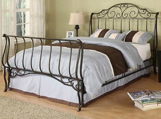 CAST IRON SCROLLWORK QUEEN SIZE SLEIGH BED BEDROOM FURNITURE