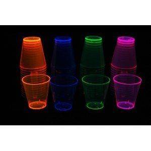 oz NEON PLASTIC SHOT GLASS CUP  SEMI REUSABLE, BLACK LIGHT UV 