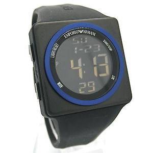 New* Emporio Armani Sport Watch Digital LCD Blue Black Rubber W/ Box 