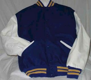 DELONG AWARDS JACKET ROYAL WOOL BODY WHITE SLEEVES & TWO GOLD STRIPES