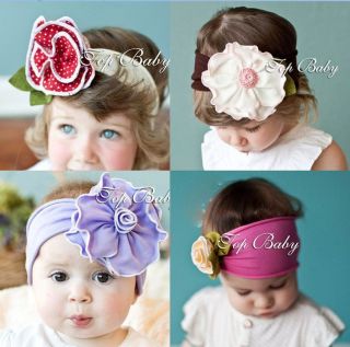 LOVELY UNUSUAL COTTON GIRLS BABY ROSE AND FLOWER HEADBAND HAIRBAND BOW