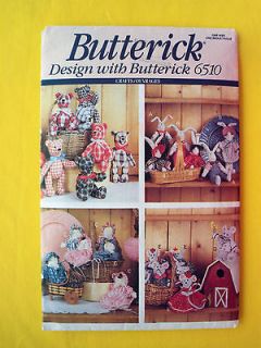STUFFED BUNNY BEAR MOUSE & BABY DOLL TOY BUTTERICK SEWING PATTERN 6510 