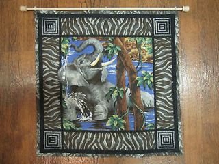 PACHYDERM PARADISE Quilted Wall Hanging NEW comes w/ROD 16.5 X 16.5 