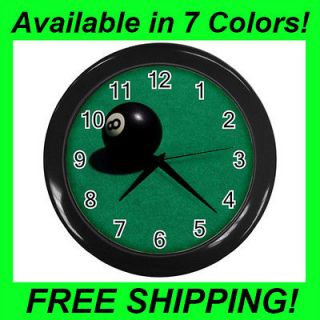 Pool Eight Ball Design   Wall Clock (Choose from 7 Colors)  PP1938