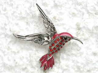 RED RHINESTONE CRYSTAL HUMMINGBIRD PIN BROOCH C896