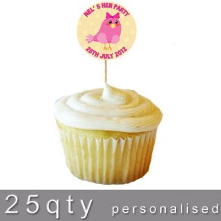   Cup cake Toppings or 25 Picks Hen Night Bird any Name or Date