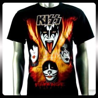 Kiss Punk Rock n Roll Music Band Retro T shirt Sz L Punk Vtg Men KI24