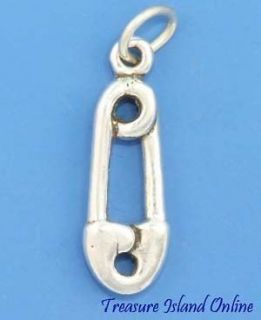 BABY DIAPER SAFETY PIN 3D .925 Solid Sterling Silver Charm