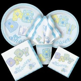 BOY BABY SHOWER PARTY BLUE STITCHING ALL ITEMS LISTED PLATES NAPKINS 