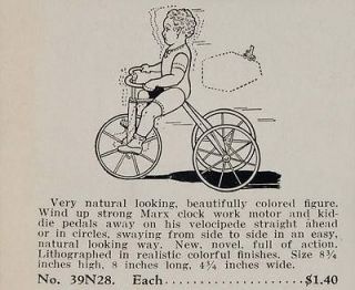 1933 Ad Antique Wind Up Toy Tricycle Velocipede Child   ORIGINAL 