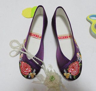 NEW Womens Satin Embroidered Ballet Flat Casual Slip On  Wedding 
