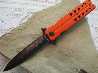 Newly listed 8 Orange Butterfly Version Assisted Open Stiletto Knife 