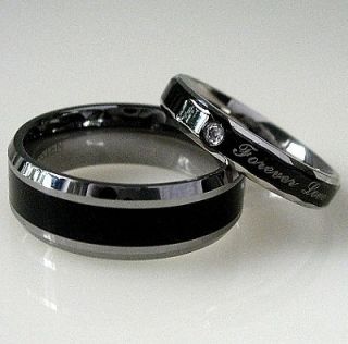 Black Bands His TUNGSTEN Hers STAINLESS STEEL Wedding Promise Ring 