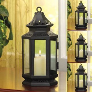 Black Metal Cutwork Stagecoach Style Candle Lantern Lamps Holders 