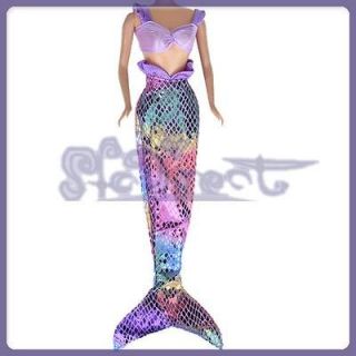   Set Sparkly RAINBOW Doll Mermaid outfit costume Clothes For Barbie