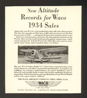 1934 Waco Aircraft Company Waco Cabin Model C Private Airplane Vintage 