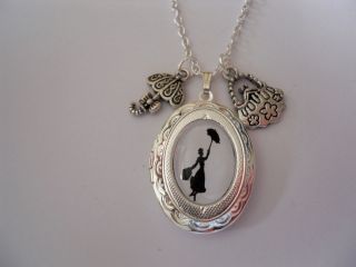 MARY POPPINS SILHOUETTE SILVER LOCKET & UMBRELLA AND BAG CHARMS 