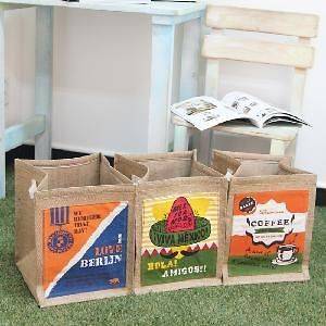   3X Cafe Vintage Feed Grain Sack Jute Basket Bin Storage Organization